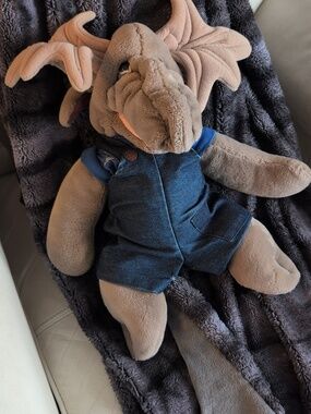 Vintage Ganz 1982 Wrinkles Moose Plush Hand Puppet Denim Overalls